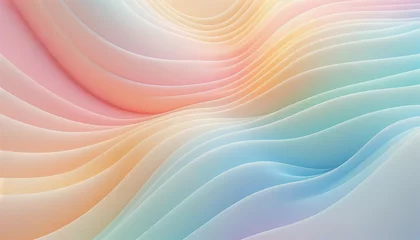 Foto op Canvas 淡いパステルの虹色グラデーションカラーで波打つ模様の壁紙背景 © WATA3