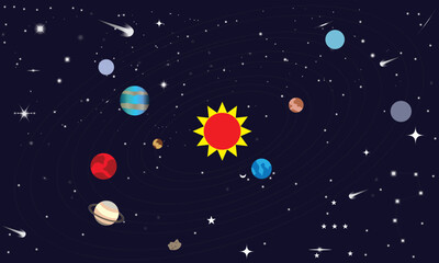 Solar system planets set. Vector realistic illustration of the sun and eight planets orbiting it. Collection of solar system planets. Solar System planets isolated vector. © Vector Vista