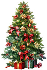 Fototapeta na wymiar PNG Christmas tree Vintage style Watercolor illustration