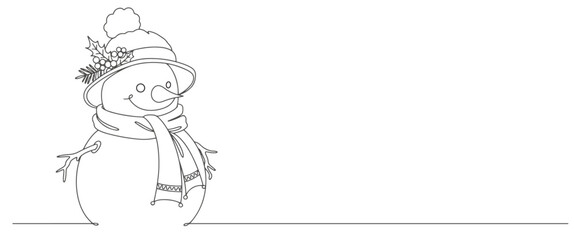 snowman with a scarf line art style, line art vector illustration of snow man