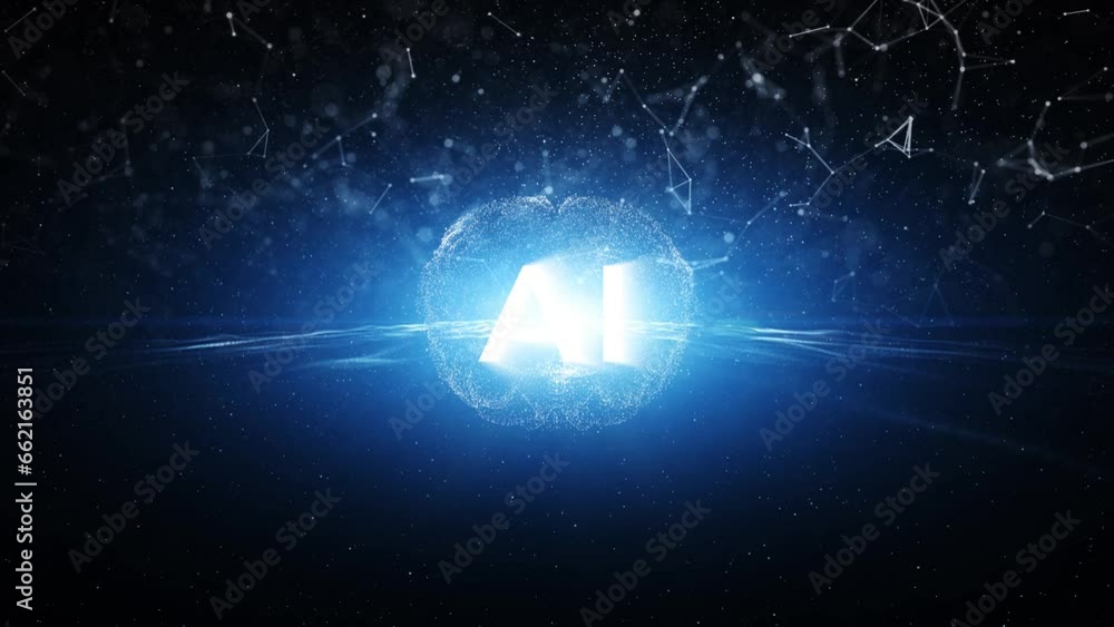 Poster digital artificial intelligence human brain loop animation background.