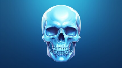 A blue human skull on a blue background