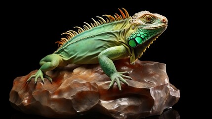 Fototapeta premium A green iguana perched on a rock in its natural habitat