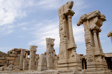 Ruined pillars of Achyutaraya Temple, Hampi, Karnataka, India.