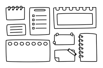 Set of cute notepads, task sheets, reminders. School or office stationery concept. Memo template. Vector illustration in linear style