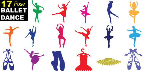 danse de ballet en couleurs vives Illustration vectorielle 17 poses. Parfait pour les projets de danse et de ballet. Idéal pour les graphiques de danse, les affiches de ballet et les projets créatifs © Arafat