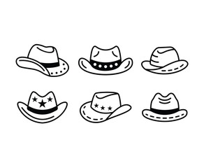 set of hats cowboy cowgirl western country traditional design icon vector collection isolated