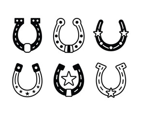 set of horseshoe western country classic traditional icons design vector collection modern simple minimal style - obrazy, fototapety, plakaty