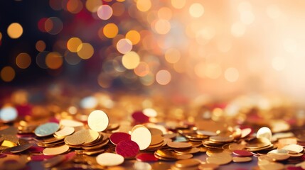 Close-up of confetti on a glittering background