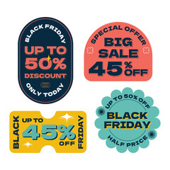 Set of retro sale promotion sticker, trendy discount badges, vector illustration