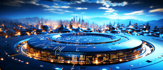 Abstract technology digital hi-tech city concept background.