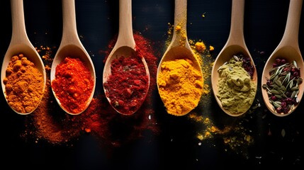 A spoonful of colorful spices airborne
