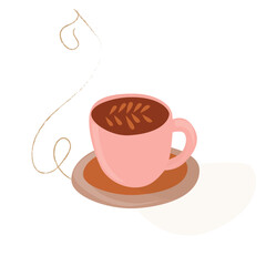Pink Coffee Cup - Isolated in Cute Cartoon Style Ideal for Website Icon and Landing Pages of Cafes and Coffee Shops