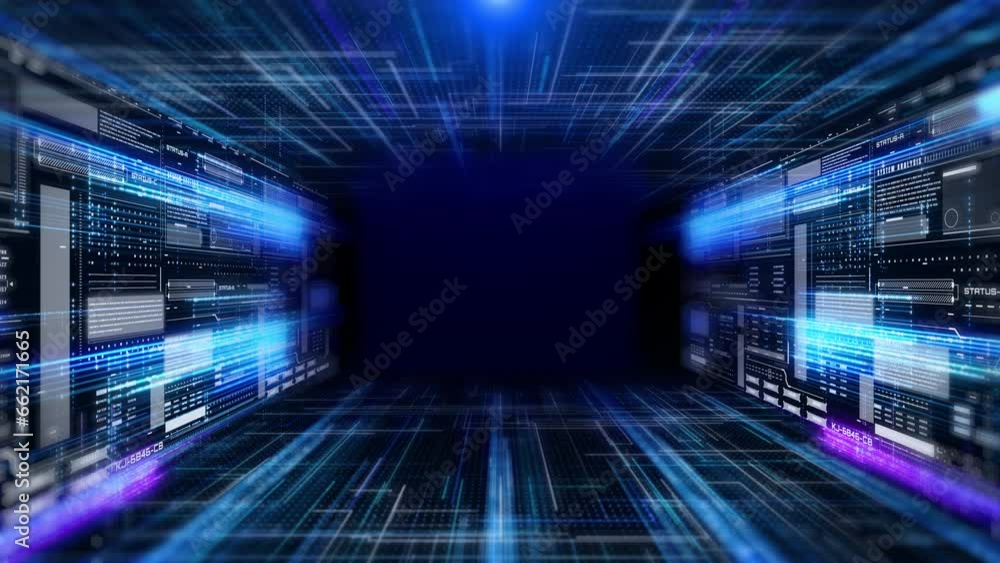 Poster HUD futuristic with glow stream line data transfer communication. Digital technology big data analysis 4K motion platform.