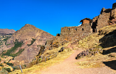 Pisac archaeological complex in the Sacred Valley of the Incas in Peru - obrazy, fototapety, plakaty