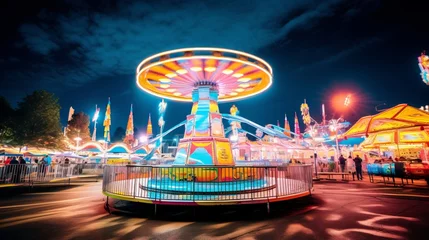 Tuinposter A vibrant Oktoberfest carnival with thrilling rides and games © Cloudyew