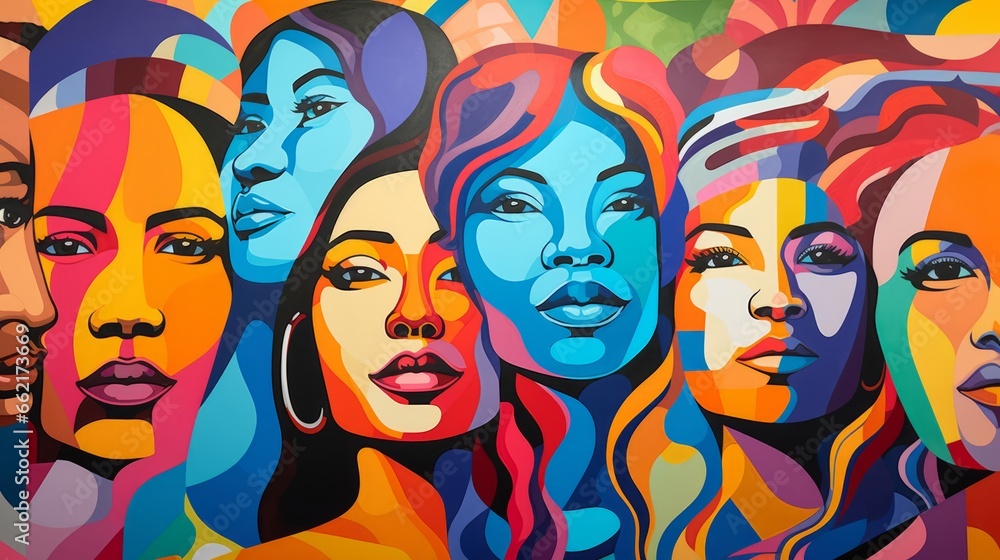 Sticker Colorful pop art mural celebrating diversity and unity