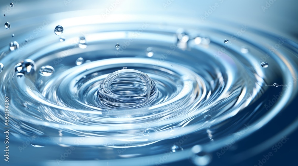 Poster hyperzoom of a raindrop creating ripples on water