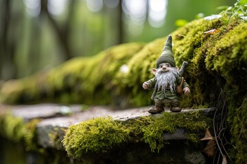 The fairy-tale character is encountered only by the most daring and responsible visitors to the forest. Small gnome - guardian of the forest. He walks through the forest inspecting his possessions. - obrazy, fototapety, plakaty