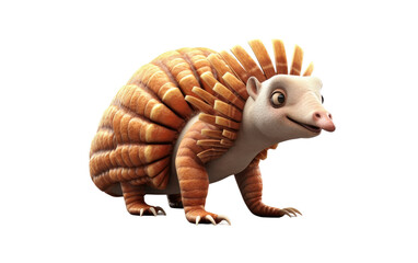 Standing Beautiful Armadillo Animal 3D Cartoon Render Isolated on Transparent Background PNG.