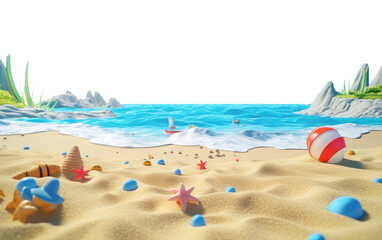 Attractive Colorful Beach and Sea Summer Journey Products 3D Cartoon Render Isolated on Transparent Background PNG.
