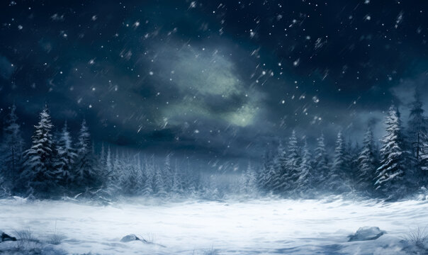 Background of winter's falling snow. A natural landscape adorned with bokeh.