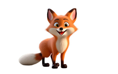 Standing Beautiful Red Fox 3D Cartoon Render Isolated on Transparent Background PNG.