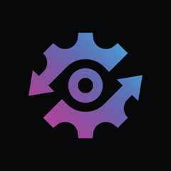 Digital vision icon, gear and eye sign on black background. Vector illustration. EPS 10