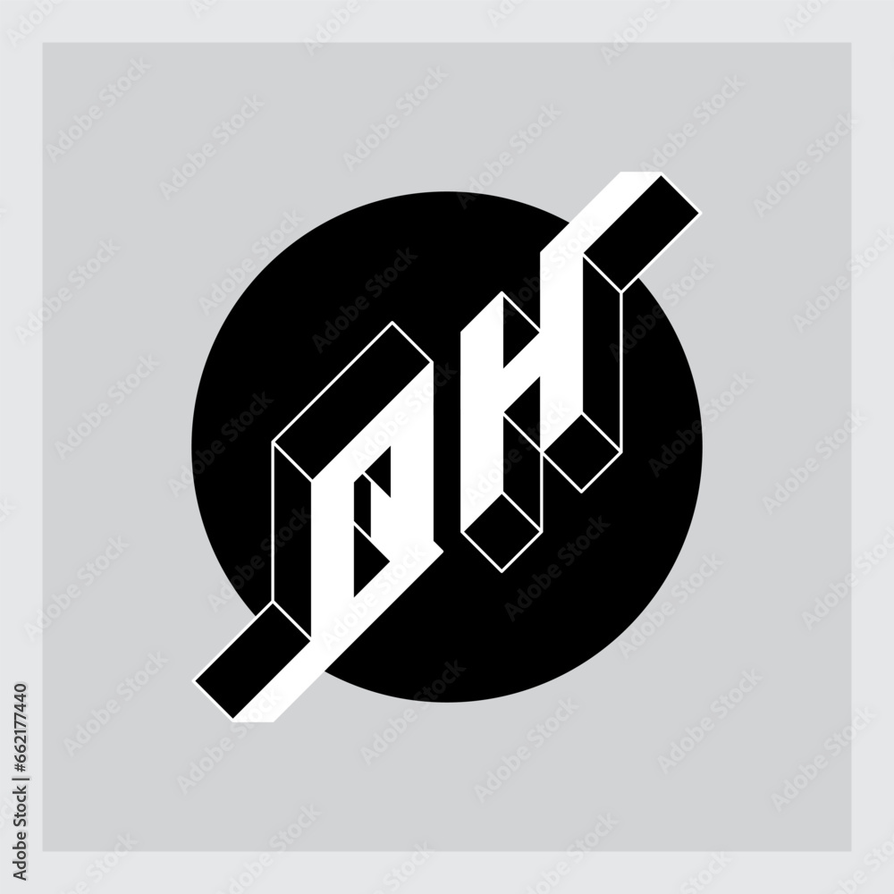 Poster three-dimension letters. qh - 2-letter code. isometric 3d font for design. volume alphabet. letters 