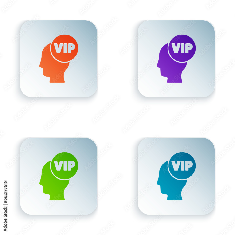 Wall mural Color Vip inside human head icon isolated on white background. Set colorful icons in square buttons. Vector