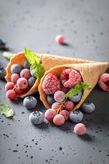 Fresh ice cream made of blueberries and raspberries.