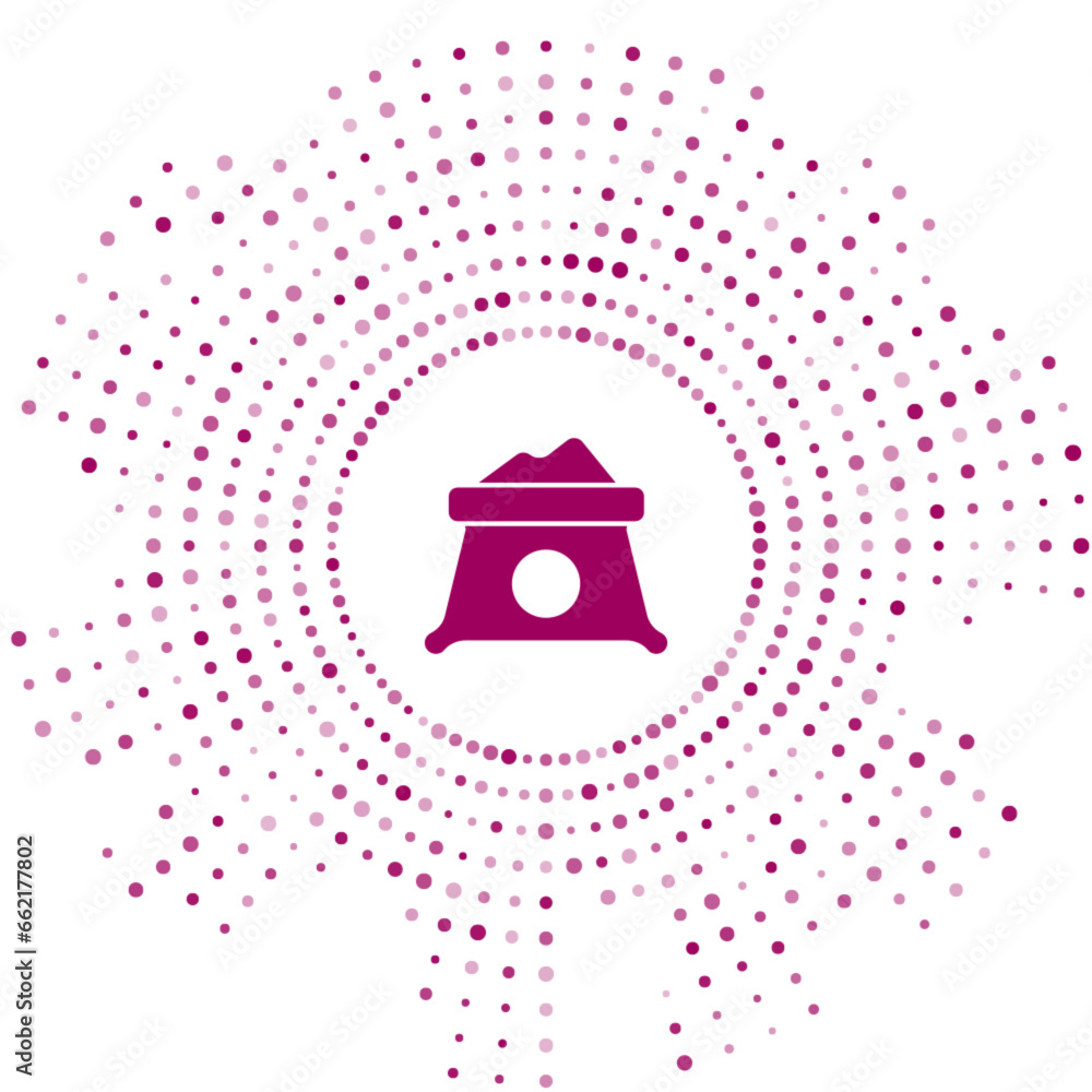 Poster purple bag of flour icon isolated on white background. abstract circle random dots. vector