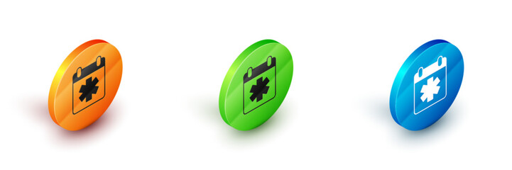 Isometric Doctor appointment icon isolated on white background. Calendar, planning board, agenda, consultation doctor. Circle button. Vector