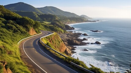A curving coastal road with ocean views