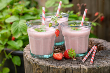 Tasty cocktail made of yoghurt and strawberries.