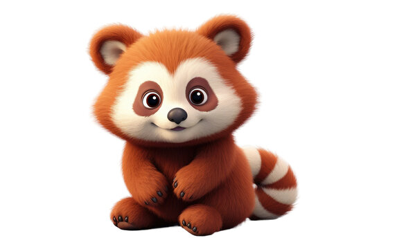 Sitting Red Panda 3D Cartoon Render Isolated on Transparent Background PNG.