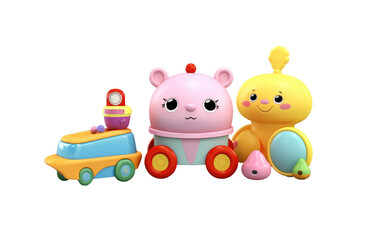 Beautiful Colorful Baby Toys Cartoon Style with 3D Cartoon Isolated on Transparent Background PNG.