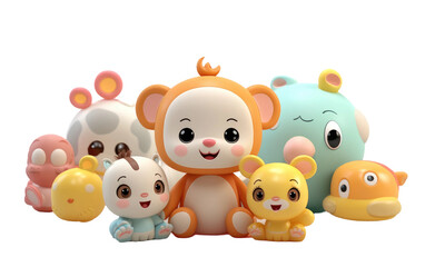 Stunning Colorful Baby Toys Cartoon Style with 3D Cartoon Isolated on Transparent Background PNG.