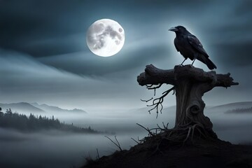 Obraz premium raven on the moon