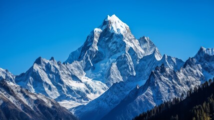 Majestic mountain peaks against a clear blue sky