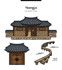 This illustration is a representative landmark of Yeongju, Korea. It is a single-wood bridge in the village of Musum and Hanok (gigajip) where the scholars lived.