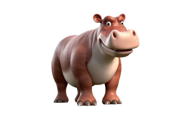 Fototapeta na wymiar Standing Brown Hippopotamus Cartoon Render Isolated on Transparent Background PNG.
