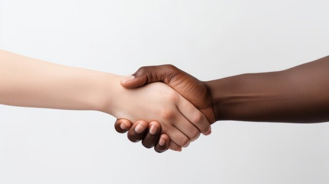 A close-up of diverse hands reaching out for a handshake