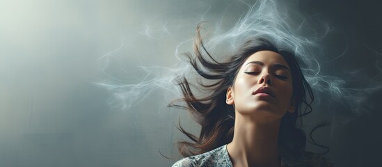 Photo of a woman with a health issue affecting the brain or inner ear With copyspace for text