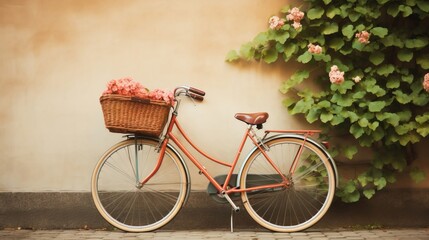 Fototapeta na wymiar A classic bicycle with a woven basket, reminiscent of simpler times