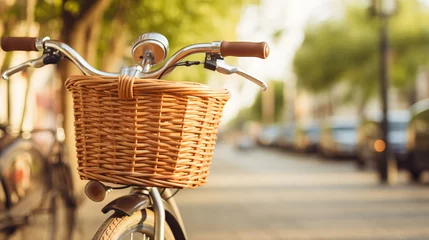 Foto op Aluminium A classic bicycle with a woven basket, reminiscent of simpler times © Cloudyew