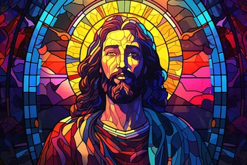 Stickers pour porte Coloré Jesus Christ Colorful in stained glass window background