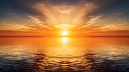 Naklejka na ściany i meble A radiant sunrise over calm waters, symbolizing hope