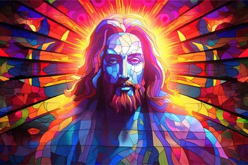 Jesus Christ Colorful in stained glass window background