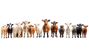 Colorful Beautiful Collage Livestock Animals Isolated on Transparent Background PNG.